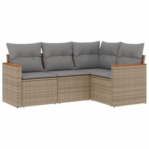 vidaXL Salon de jardin avec coussins 4 Pièces beige résine tressée