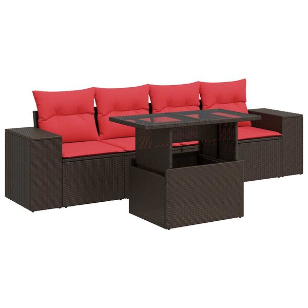 vidaXL Salon de jardin avec coussins 5Pièces marron résine tressée acacia