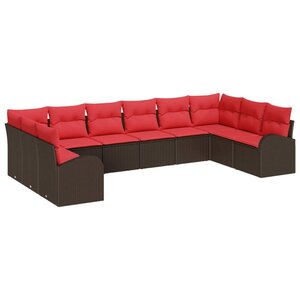 vidaXL Ensemble de canapé de jardin 10 Pièces Marron et rouge polyrotin