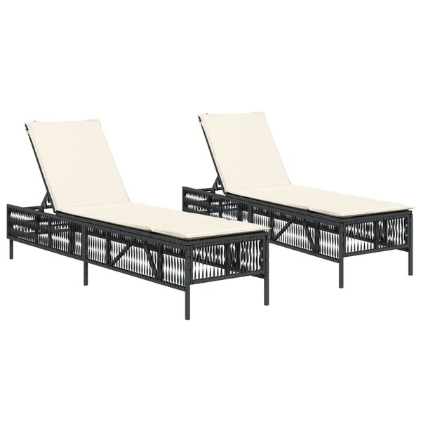 vidaXL Chaises longues avec coussins lot de 2 noir résine tressée