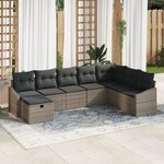 vidaXL Ensemble de Canapé de Jardin 8 Pièces avec Coussins Gris Poly Rattan