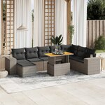 vidaXL Salon de jardin 9 Pièces avec coussins gris résine tressée