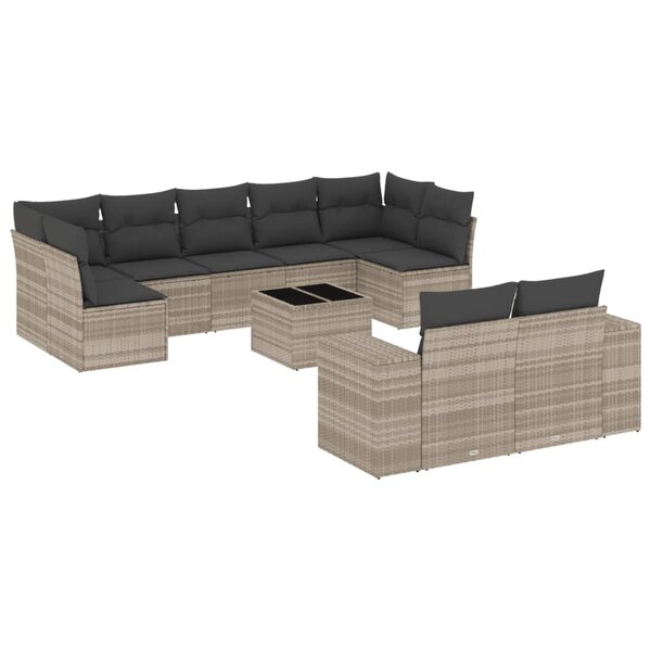 vidaXL Salon de jardin avec coussins 10 Pièces gris clair résine tressée