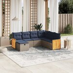 vidaXL Salon de jardin 7 Pièces avec coussins gris résine tressée