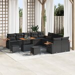 Ensemble de canapé de jardin 13 pièces avec coussins noir poly rattan acacia