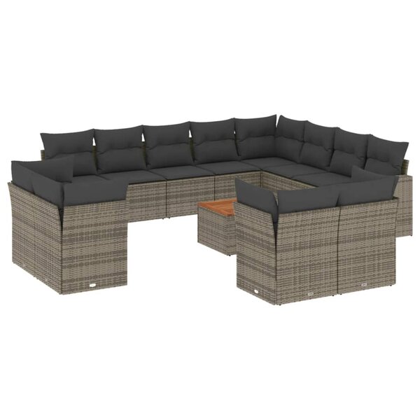 vidaXL Salon de jardin avec coussins 13 Pièces gris résine tressée