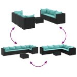 vidaXL Salon de jardin 7 Pièces avec coussins Noir Résine tressée