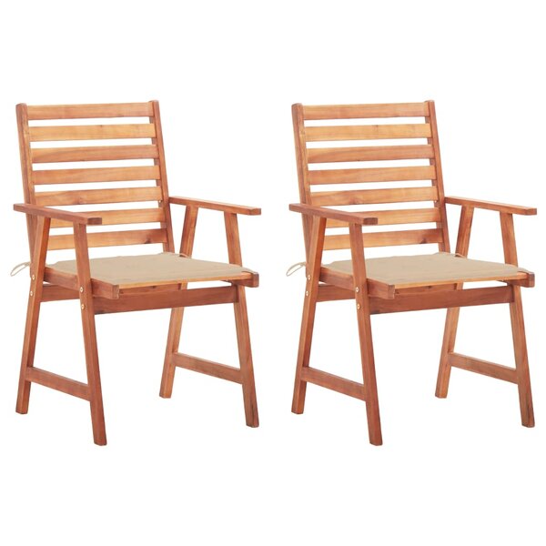 vidaXL Chaises à manger d'extérieur lot de 2 et coussins Acacia massif