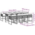 vidaXL Ensemble à manger de jardin et coussins 9 Pièces gris clair rotin