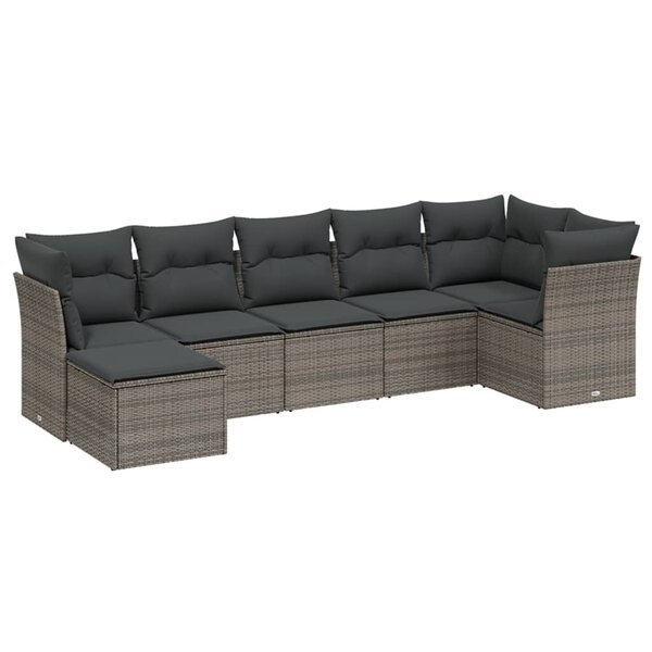 vidaXL Salon de jardin avec coussins 7 Pièces gris résine tressée