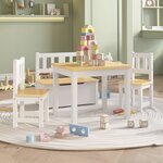 vidaXL Ensemble de table et chaises enfants 4 Pièces Blanc et beige MDF