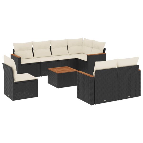 vidaXL Salon de jardin 9 Pièces avec coussins noir résine tressée