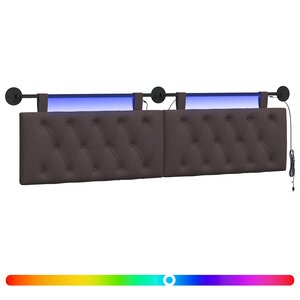 vidaXL Tête de lit suspendue Avec lumière LED Marron foncé Tissu