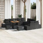 Ensemble de Canapé de Jardin 13 Pièces avec Coussins Noir Rattan Acacia