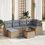 vidaXL Ensemble de Canapé de Jardin de 7 Pièces avec Coussins Beige en Polyrattan et Acacia
