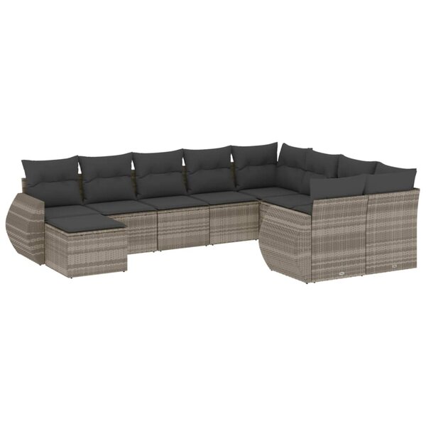 vidaXL Salon de jardin avec coussins 10 Pièces gris clair résine tressée