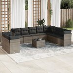 vidaXL Salon de jardin 11 Pièces avec coussins gris résine tressée
