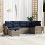 vidaXL Ensemble de canapé de jardin 6 Pièces Gris et marine polyrotin