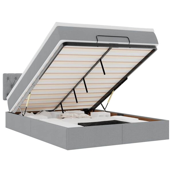 vidaXL Lit ottoman avec matelas et LED gris clair 140x190 cm tissu