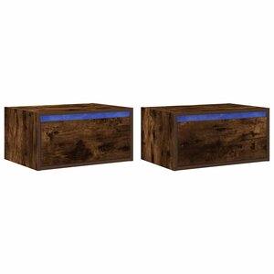 vidaXL Tables de chevet murales avec lumières LED 2 Pièces chêne fumé