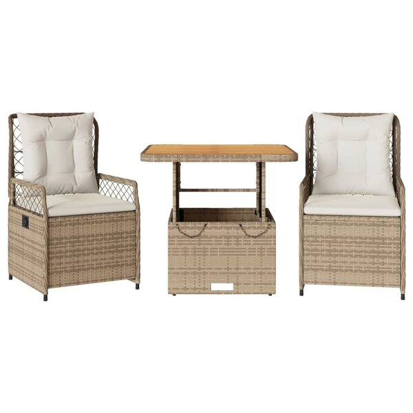 vidaXL Ensemble à manger de jardin et coussins 3 Pièces Beige poly rotin