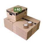 Pack and Move - Lot 40 cartons déménagement stockage S - 36 x 28x 18 cm - Poignées renforcées - 2 adhésifs offerts