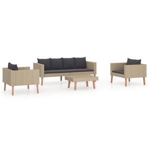 Salon de jardin meuble d'extérieur ensemble de mobilier 4 pièces avec coussins résine tressée beige 02_0016174