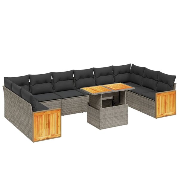 vidaXL Salon de jardin 11 Pièces avec coussins gris résine tressée
