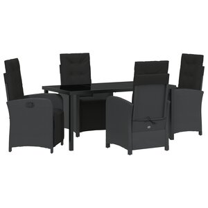 Ensemble de salle à manger jardin 5 pièces avec coussins en poly rotin noir