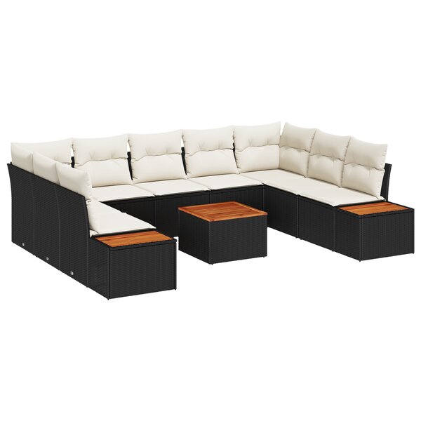 vidaXL Ensemble de 10 pièces de canapés de jardin avec coussins noirs en poly rotin acacia