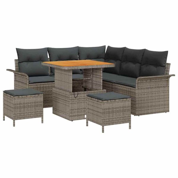 vidaXL Ensemble de canapé de jardin 8 Pièces Gris polyrotin