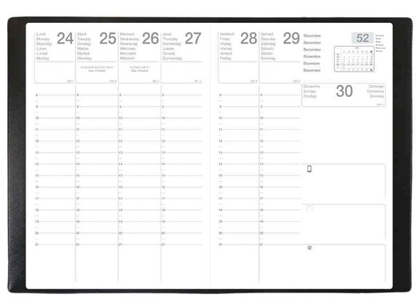 Agenda semainier Pluton 9 X 12 5 cm 1S/2P Noir EXDI