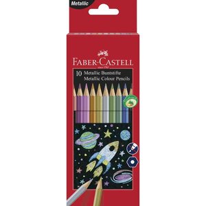 Etui de 10 crayons de couleur hexagonaux teintes métallique faber-castell