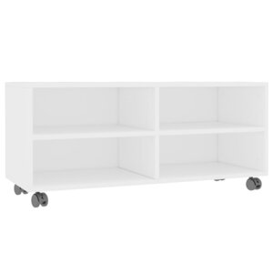 vidaXL Meuble TV avec roulettes Blanc 90x35x35 cm Bois d'ingénierie
