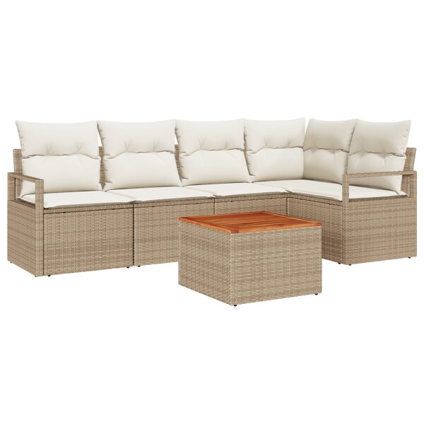 Ensemble de Canapés de Jardin 6 pièces avec Coussins Beige Rattan Poly Acacia