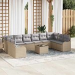 vidaXL Ensemble de canapé de jardin 11 Pièces Beige Poly rotin