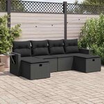 vidaXL Salon de jardin 6 Pièces avec coussins noir résine tressée