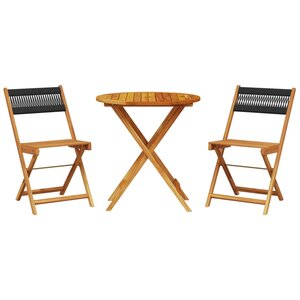 vidaXL Ensemble de bistro 3 Pièces noir polypropylène et bois massif