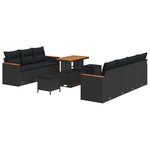 vidaXL Ensemble de canapé de jardin 10 Pièces Noir Poly rotin