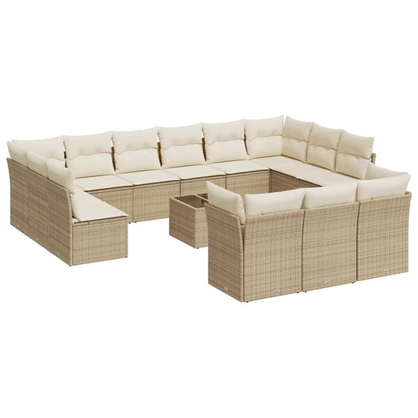 vidaXL Salon de jardin avec coussins 14 Pièces beige résine tressée