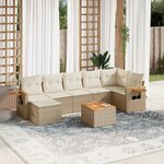 vidaXL Salon de jardin avec coussins 8 Pièces beige résine tressée