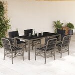 vidaXL Ensemble à manger de jardin et coussins 7 Pièces gris rotin