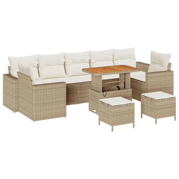Ensemble de canapé de jardin 10 pièces avec coussins Beiges Poly Rattan Acacia