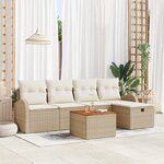 vidaXL Ensemble de canapé de jardin 6 pièces avec coussins beige en poly rotin