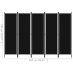 vidaXL Cloison de séparation 5 panneaux Noir 250x180 cm