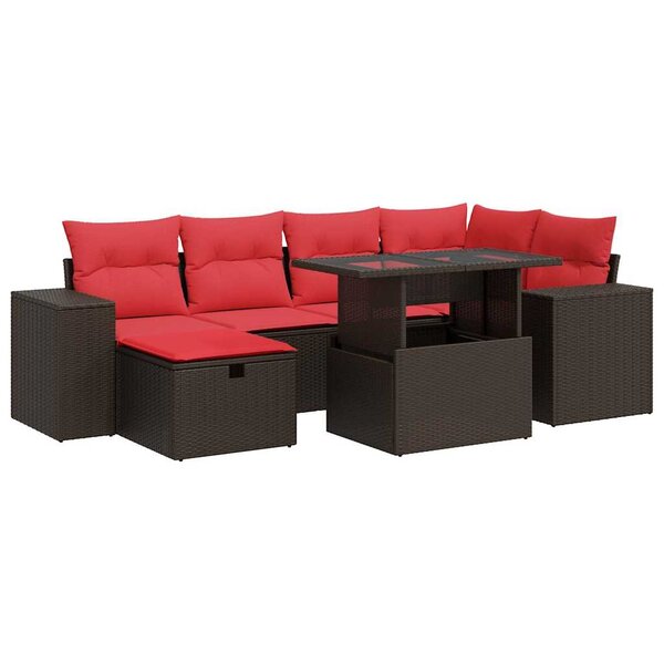 vidaXL Salon de jardin avec coussins 7 Pièces noir résine tressée acacia