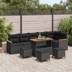 vidaXL Ensemble de canapé de jardin 10 Pièces Noir polyrotin
