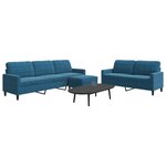 vidaXL Ensemble de canapés 3 Pièces avec coussins Bleu Velours