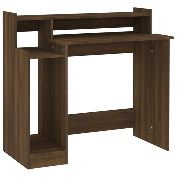 Bureau table poste de travail meuble d'ordinateur informatique étude et lumières LED chêne brun 97 x 45 x 90 cm bois d'ingénierie brun 02_0023781
