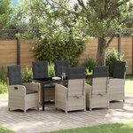 vidaXL Set de salle à manger de jardin de 7 pièces avec coussins Gris clair en poly rattan